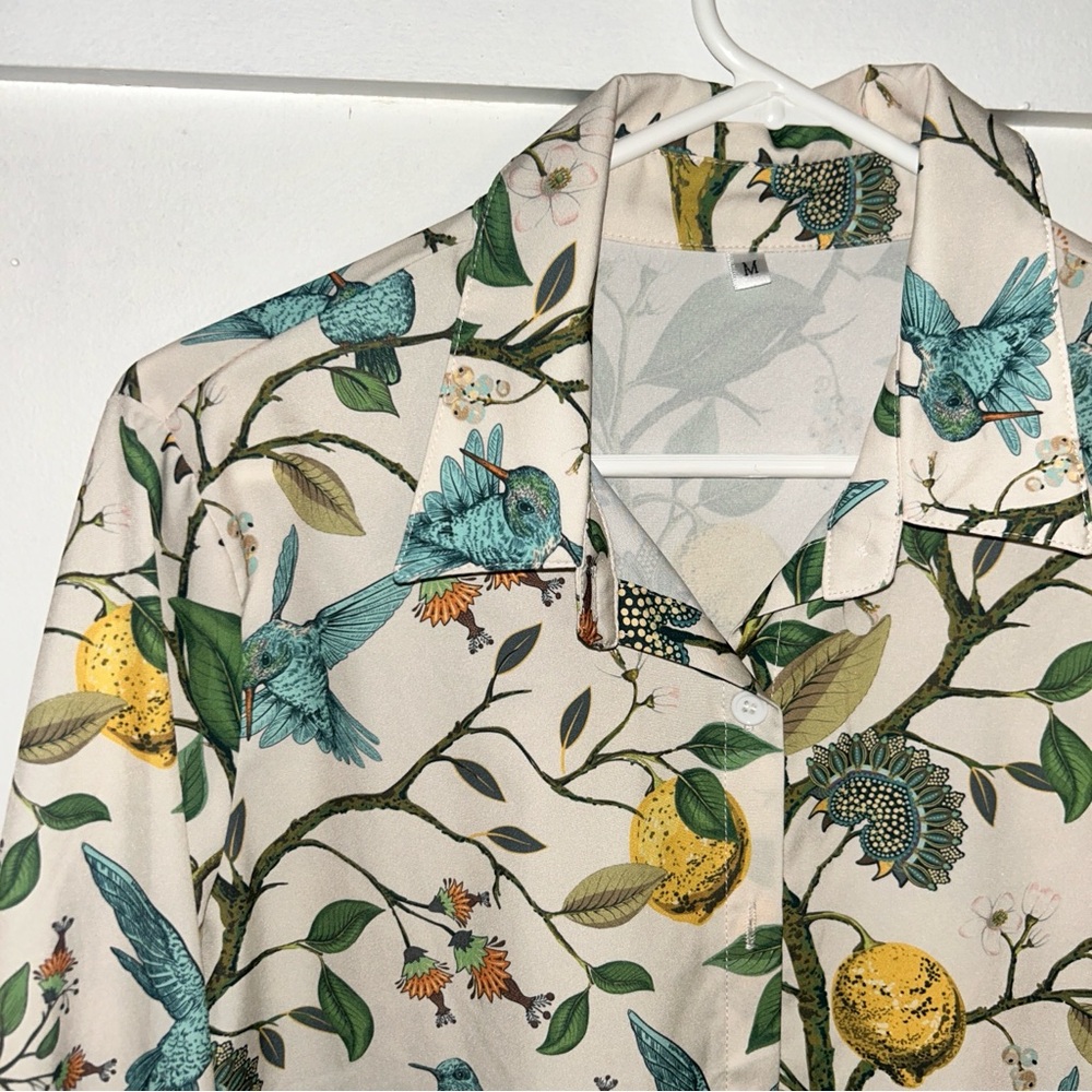 Bird Print Button-Up Shirt - Picture 2 of 3